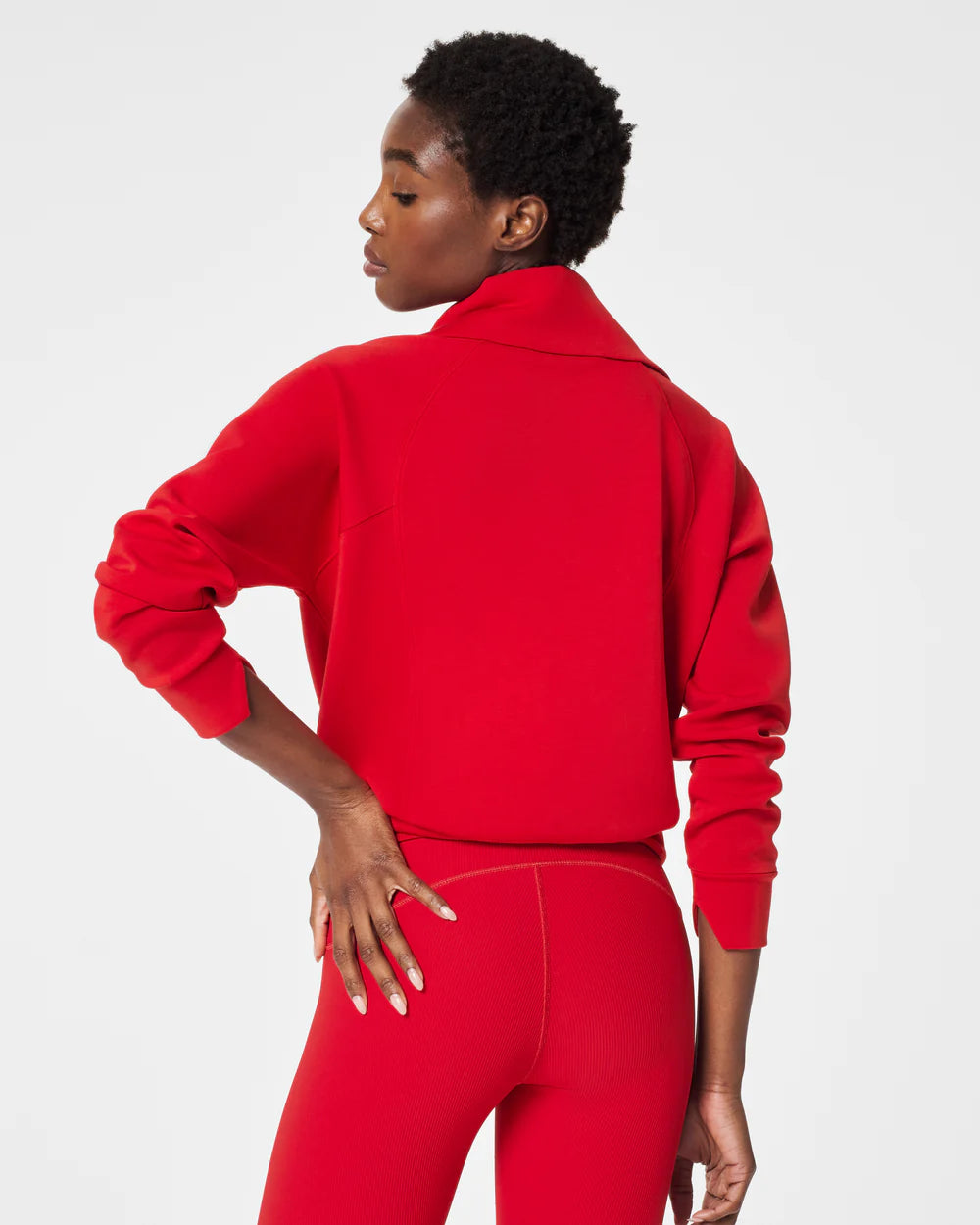 spanx airessentials half zip in red- back