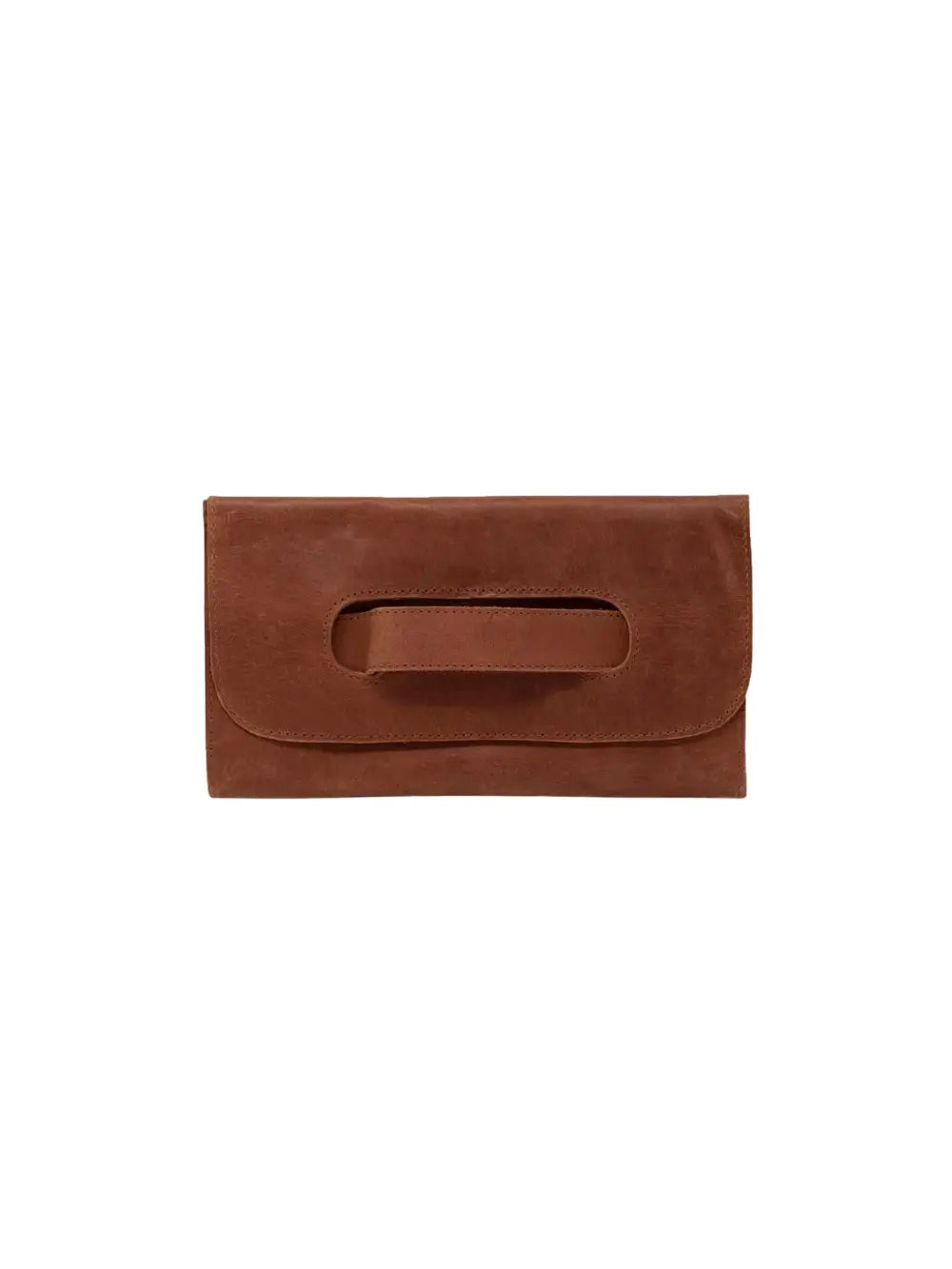 ABLE mare handle clutch in whiskey leather