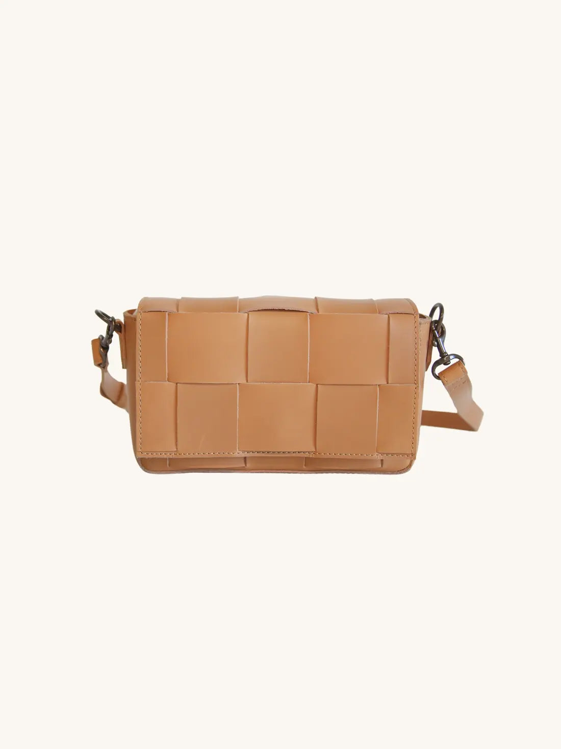 ABLE Mini Flap Woven Leather Crossbody Bag Mojave