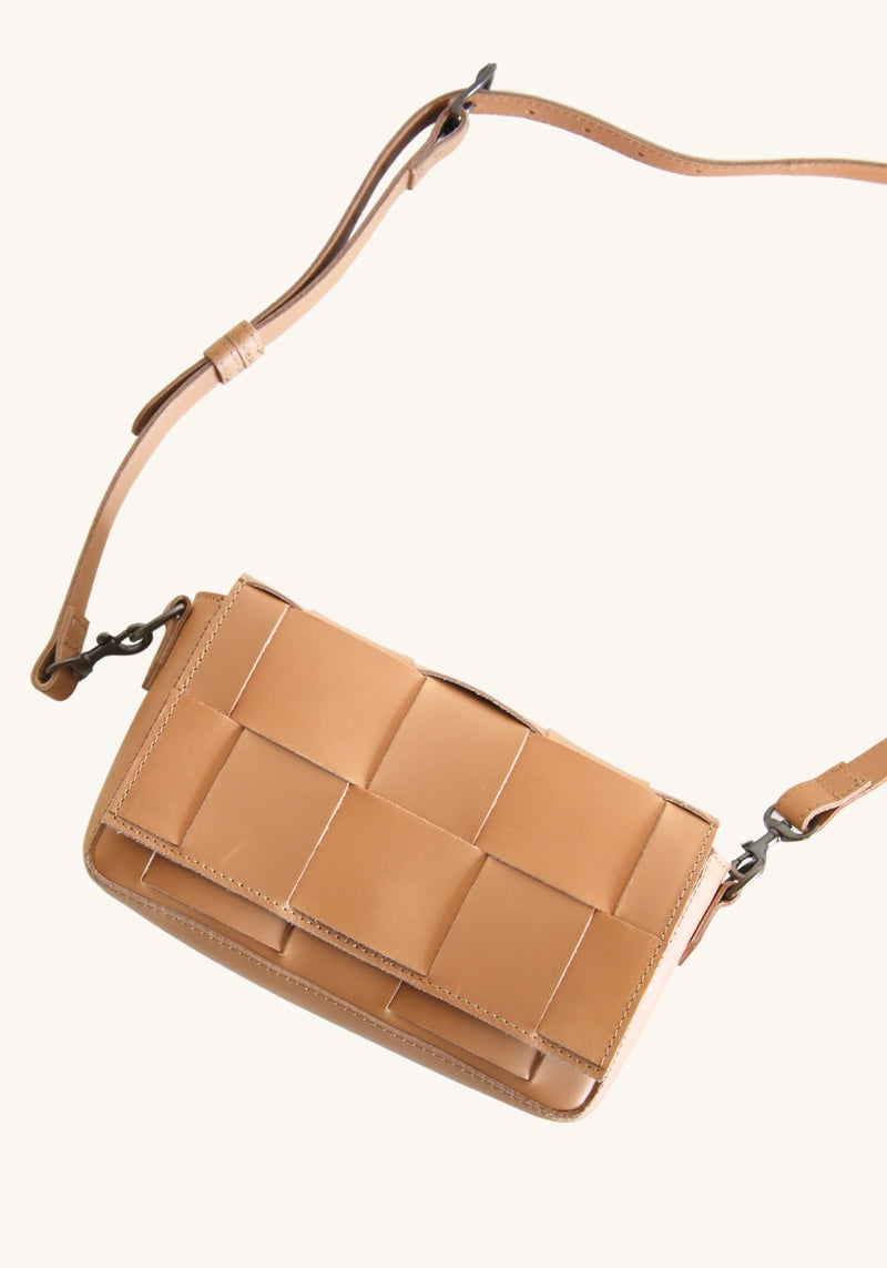 ABLE Mini Flap Woven Leather Crossbody Bag Mojave