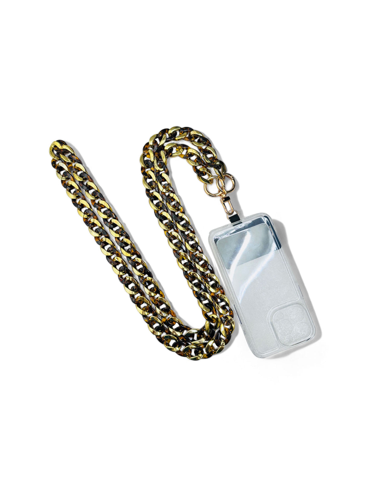 cell phone link chain crossbody strap in tortoise