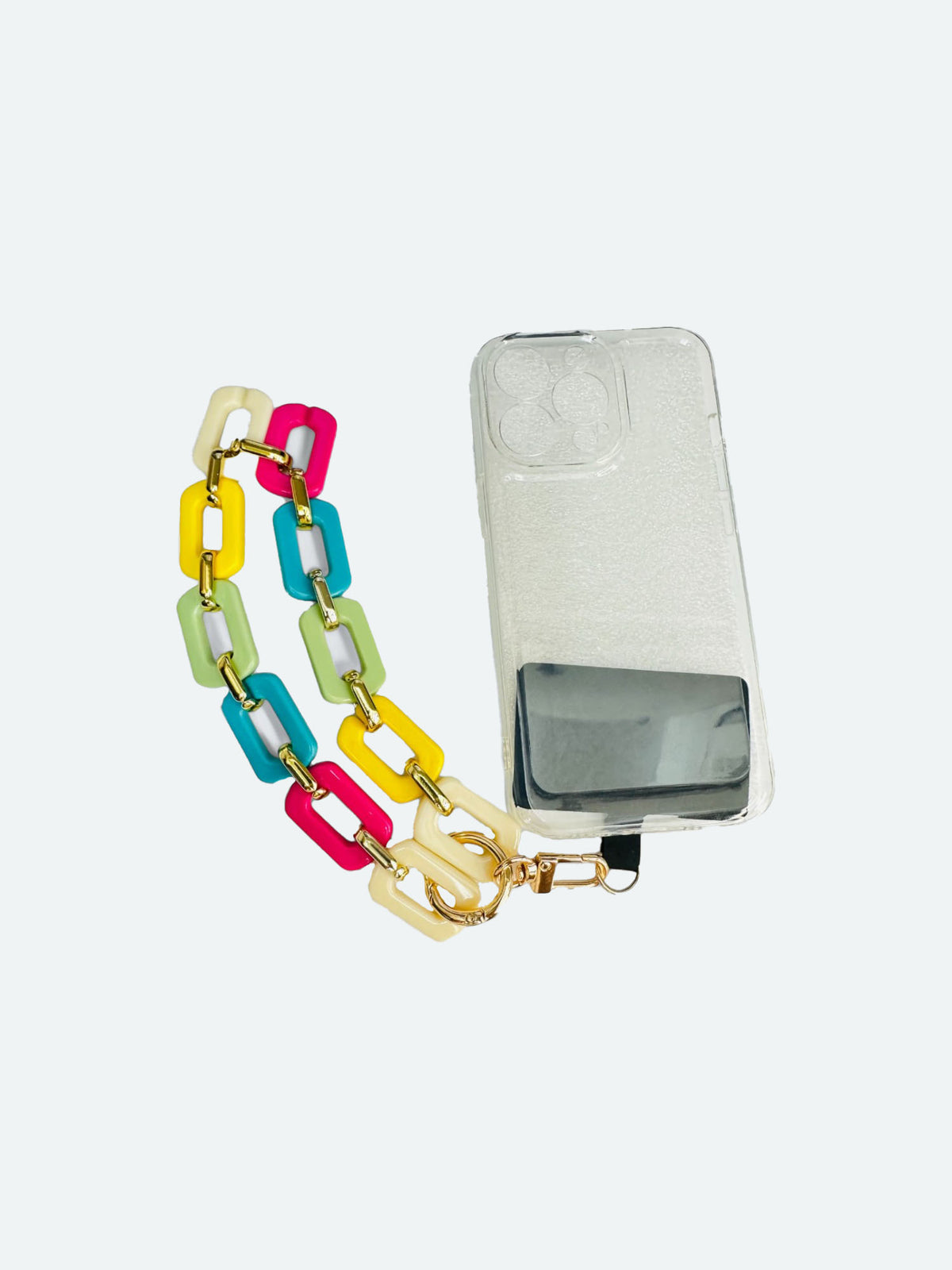 cell phone square link chain wristlet strap in multicolor