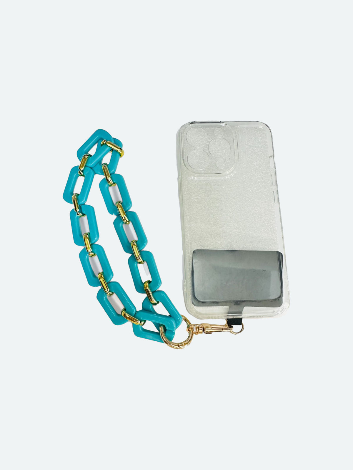 cell phone square link chain wristlet strap in turquoise