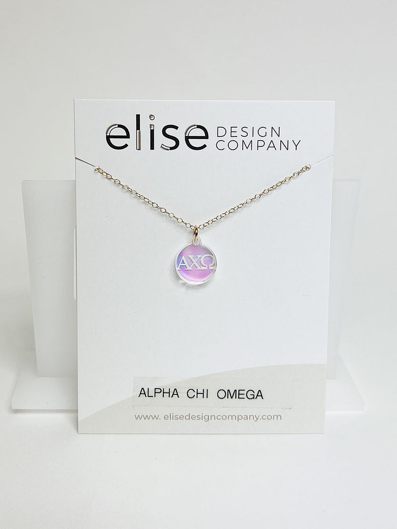 iridescent acrylic sorority house greek letters pendant necklace alpha chi omega