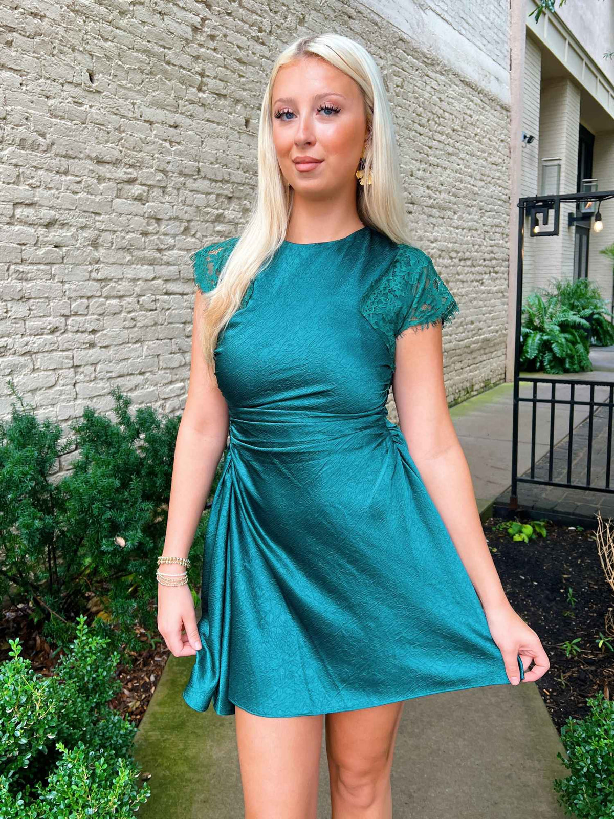 Adelyn Rae Jordyn Asymmetric Hem Rushed Mini Dress