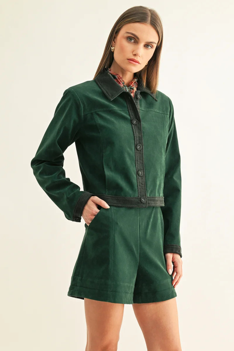 Adelyn Rae Celia Vegan Suede Cropped Jacket hunter green 