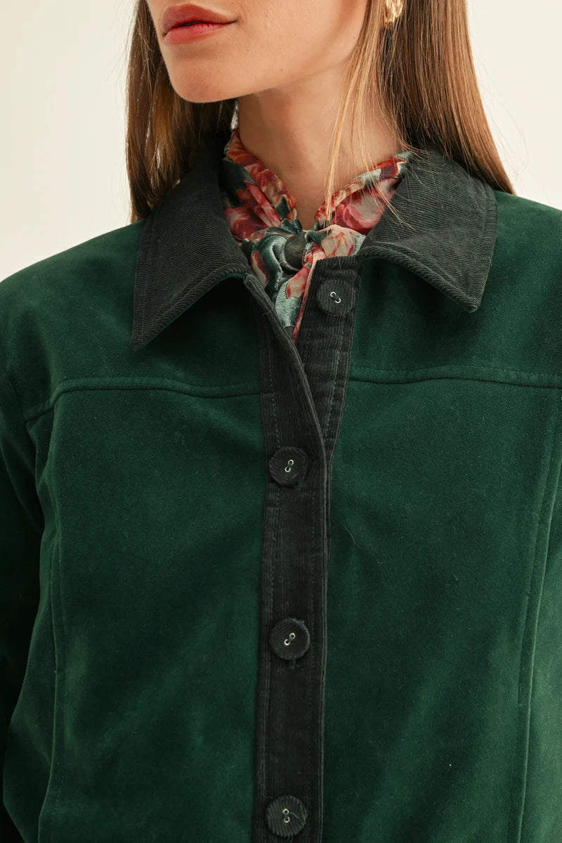 Adelyn Rae Celia Vegan Suede Cropped Jacket hunter green 