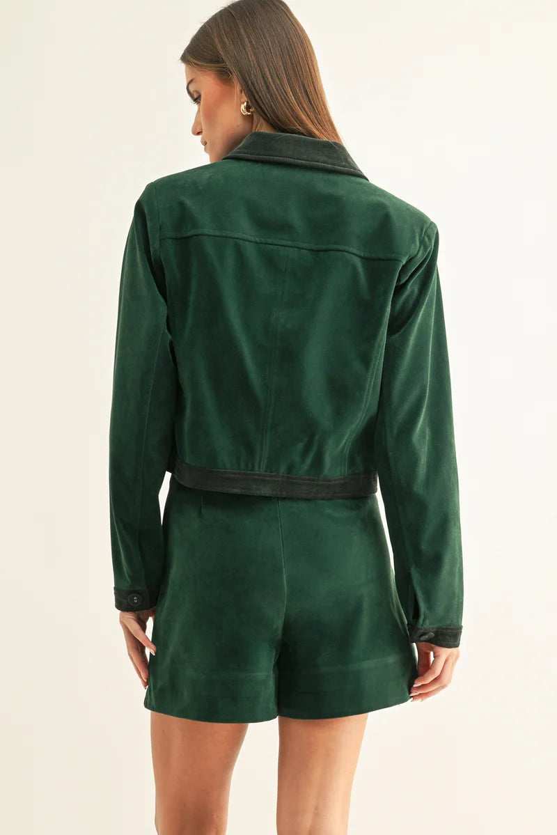 Adelyn Rae Celia Vegan Suede Cropped Jacket hunter green 