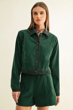 Adelyn Rae Celia Vegan Suede Cropped Jacket hunter green 