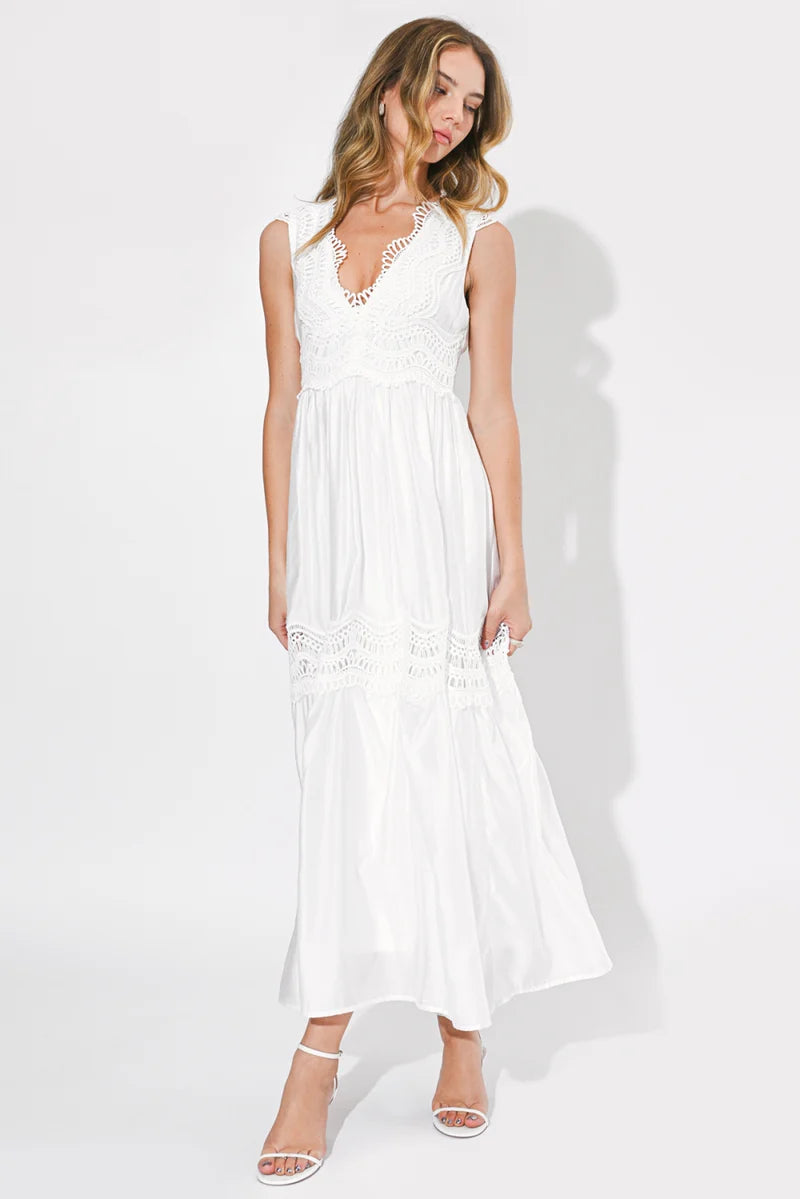 Adelyn Rae Charlotte Lace Contrast Maxi Dress white 