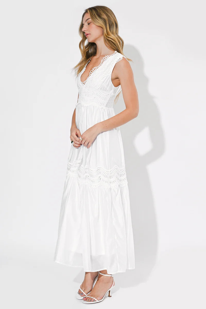 Adelyn Rae Charlotte Lace Contrast Maxi Dress white 
