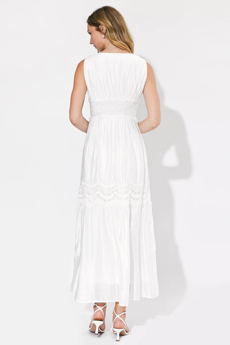 Adelyn Rae Charlotte Lace Contrast Maxi Dress white 