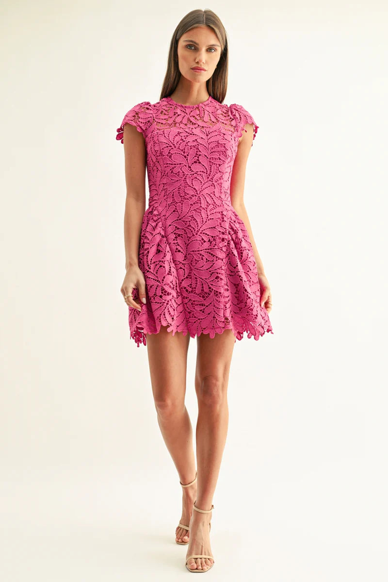 Adelyn Rae Cres Cap Sleeve Lace Mini Dress berry 