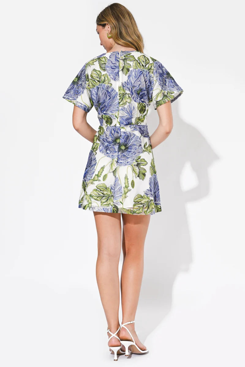 Adelyn Rae Cynthia Embroidered Mini Dress blue multi 
