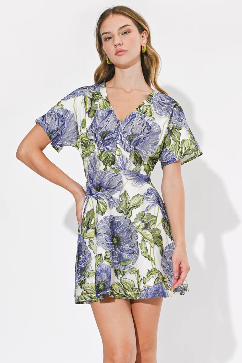 Adelyn Rae Cynthia Embroidered Mini Dress