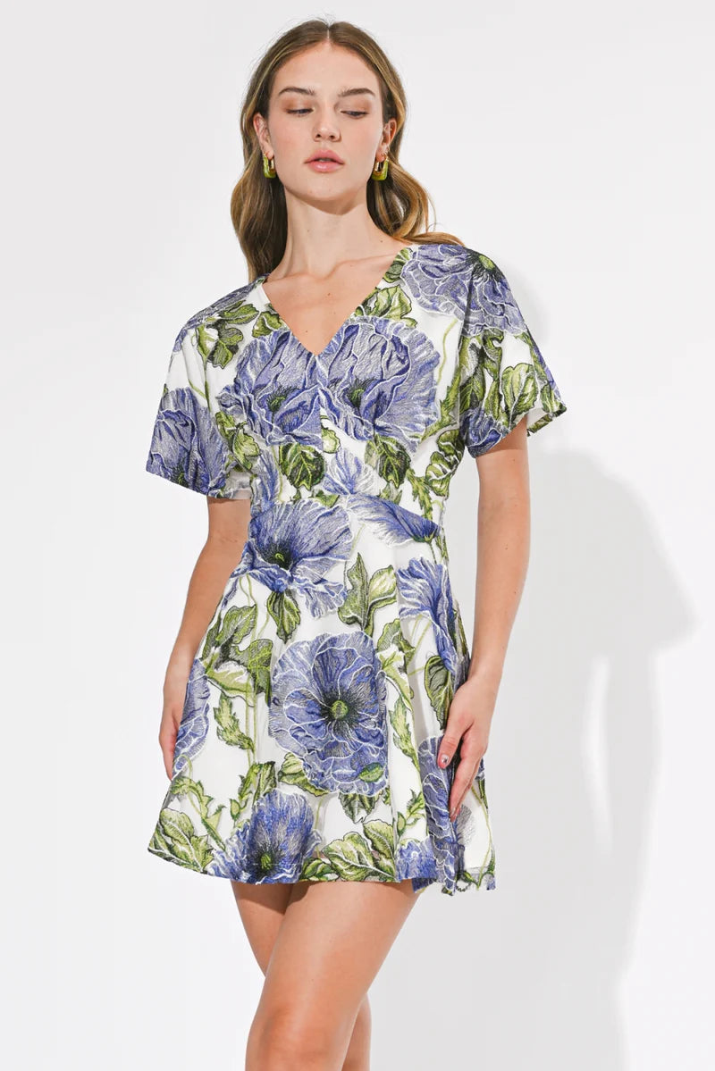 Adelyn Rae Cynthia Embroidered Mini Dress blue multi 