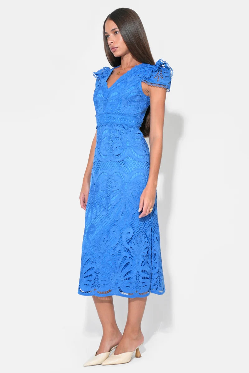 Adelyn Rae Daisy Cap Sleeve Scallop Lace Midi Dress CORNELIABLUE / M Adelyn Rae Daisy Cap Sleeve Scallop Lace Midi Dress CORNELIABLUE / M