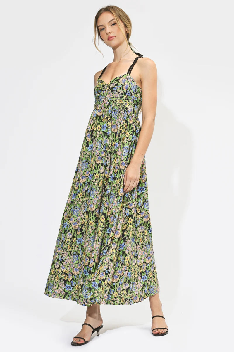 Adelyn Rae Dakota Braid Strap Maxi Dress black multi 