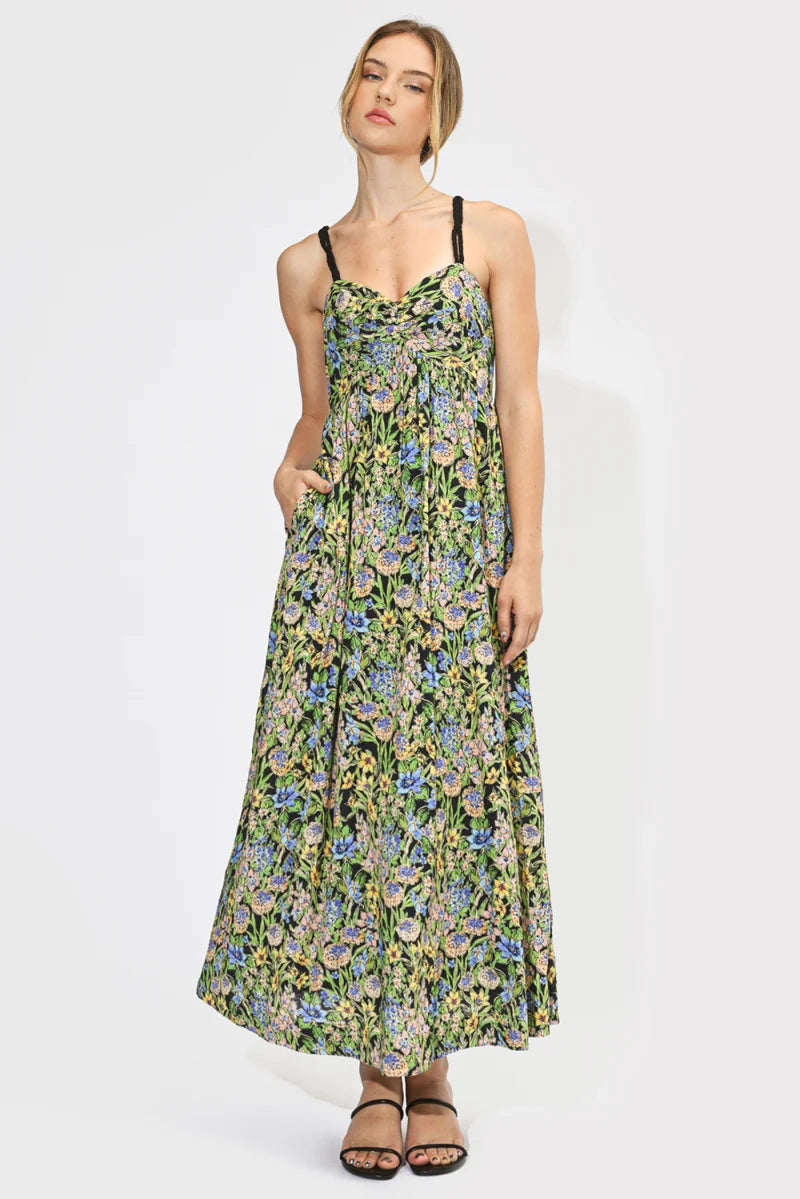 Adelyn Rae Dakota Braid Strap Maxi Dress black multi 