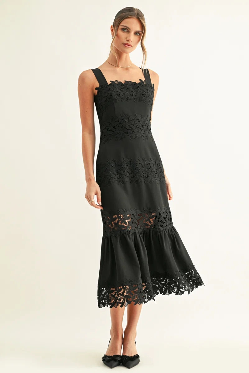 Adelyn Rae Davina Lace Inserted Sleeveless Midi Dress black 