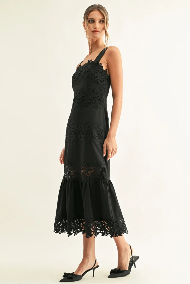 Adelyn Rae Davina Lace Inserted Sleeveless Midi Dress black 