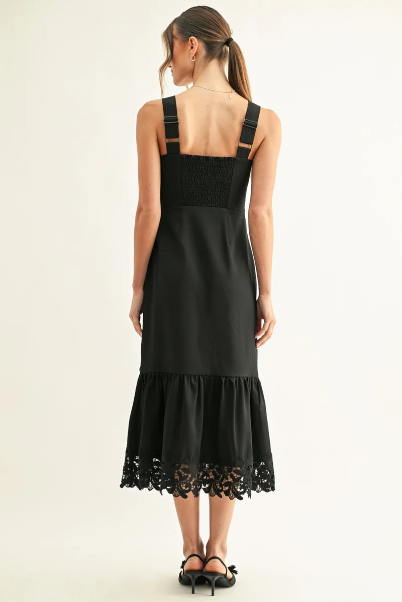 Adelyn Rae Davina Lace Inserted Sleeveless Midi Dress black 
