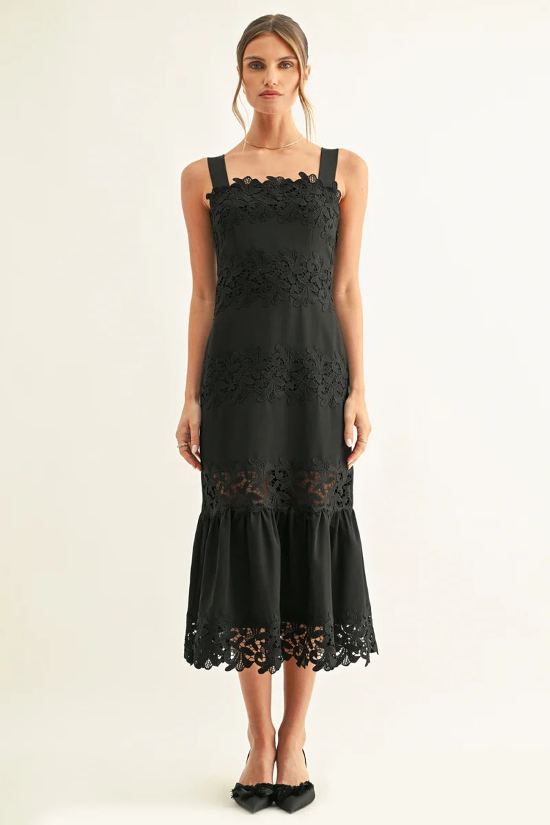 Adelyn Rae Davina Lace Inserted Sleeveless Midi Dress black 