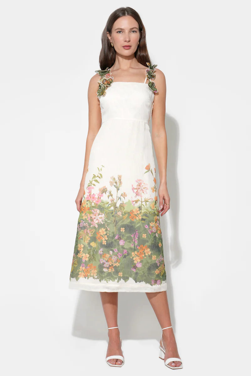 Adelyn Rae Eloise Braided Printed Floral Midi Dress cream green 