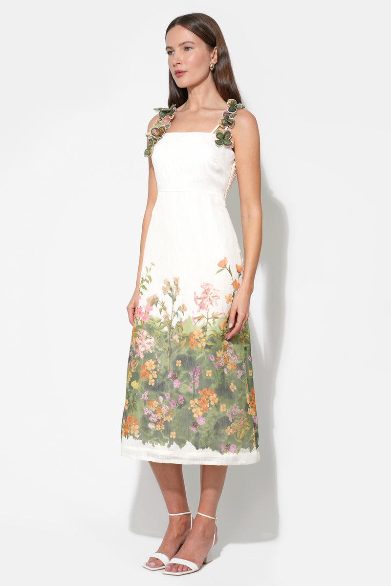Adelyn Rae Eloise Braided Printed Floral Midi Dress cream green 