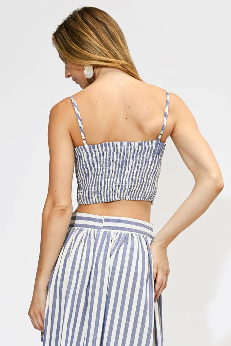 Adelyn Rae Emma Stripe 3D Floral Crop Top blue white 