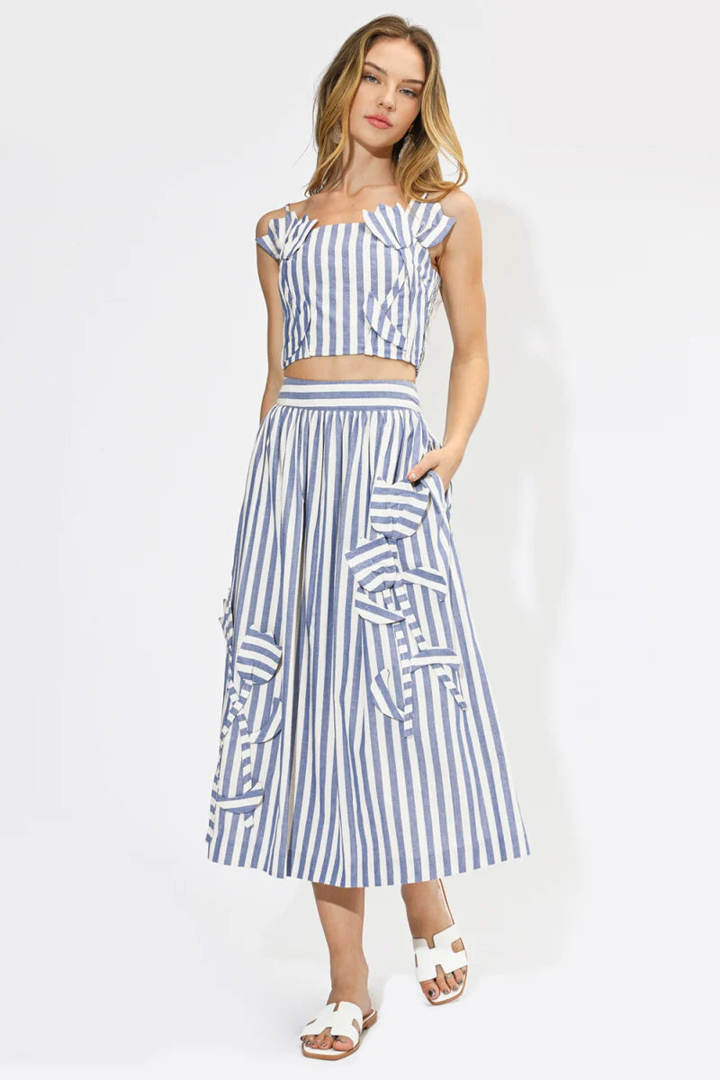 Adelyn Rae Emma Stripe 3D Floral Crop Top blue white 