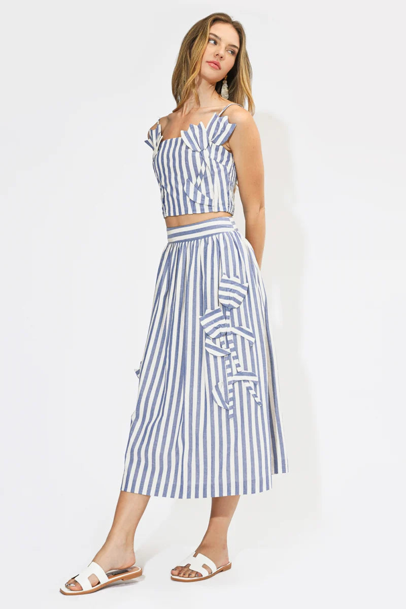 Adelyn Rae Emma Stripe 3D Floral Crop Top blue white 