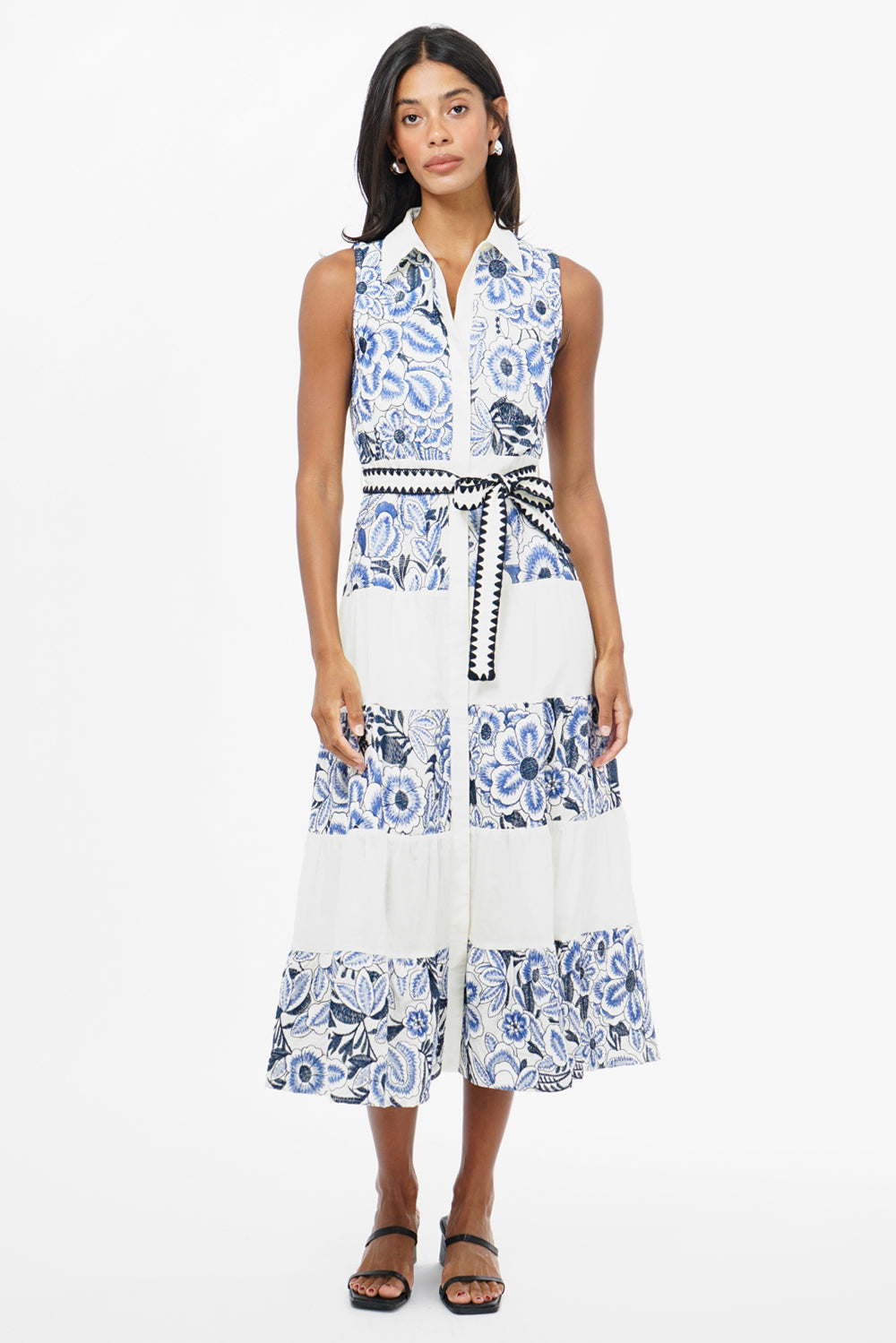 Adelyn Rae Ethena Embroidered Sleeveless Midi Dress in blue