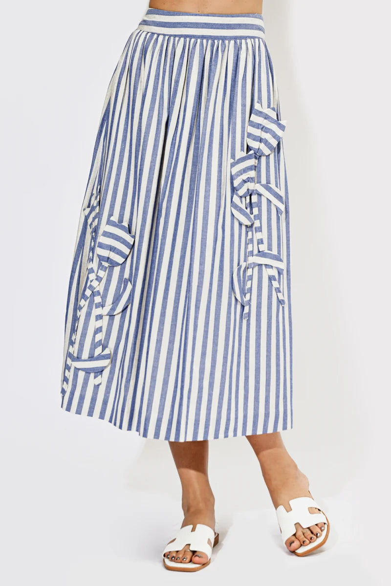 Adelyn Rae Everly Stripe 3D Floral Skirt blue stripe