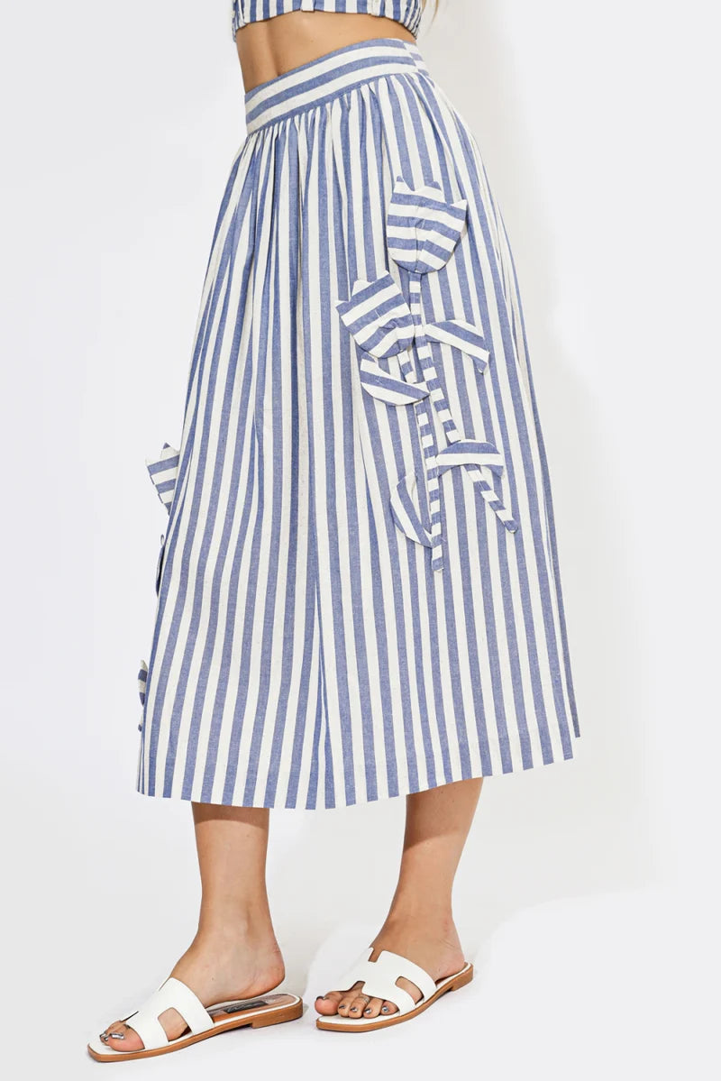 Adelyn Rae Everly Stripe 3D Floral Skirt blue stripe