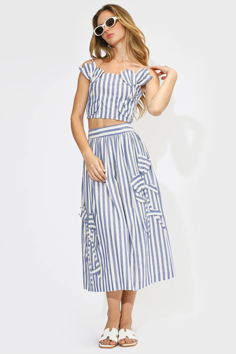 Adelyn Rae Everly Stripe 3D Floral Skirt blue stripe