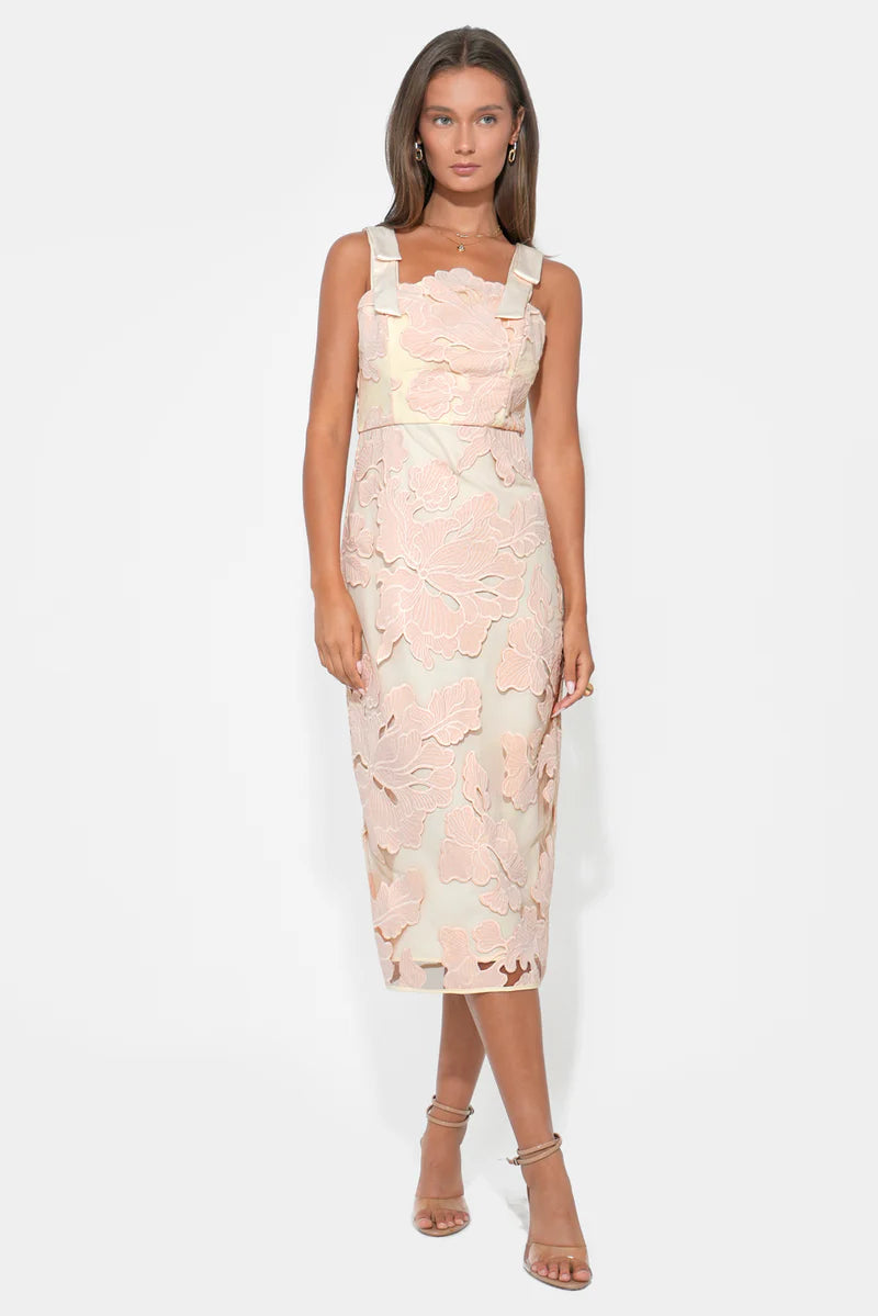 Adelyn Rae Gabriella Bow Strap Midi Dress blush cream 