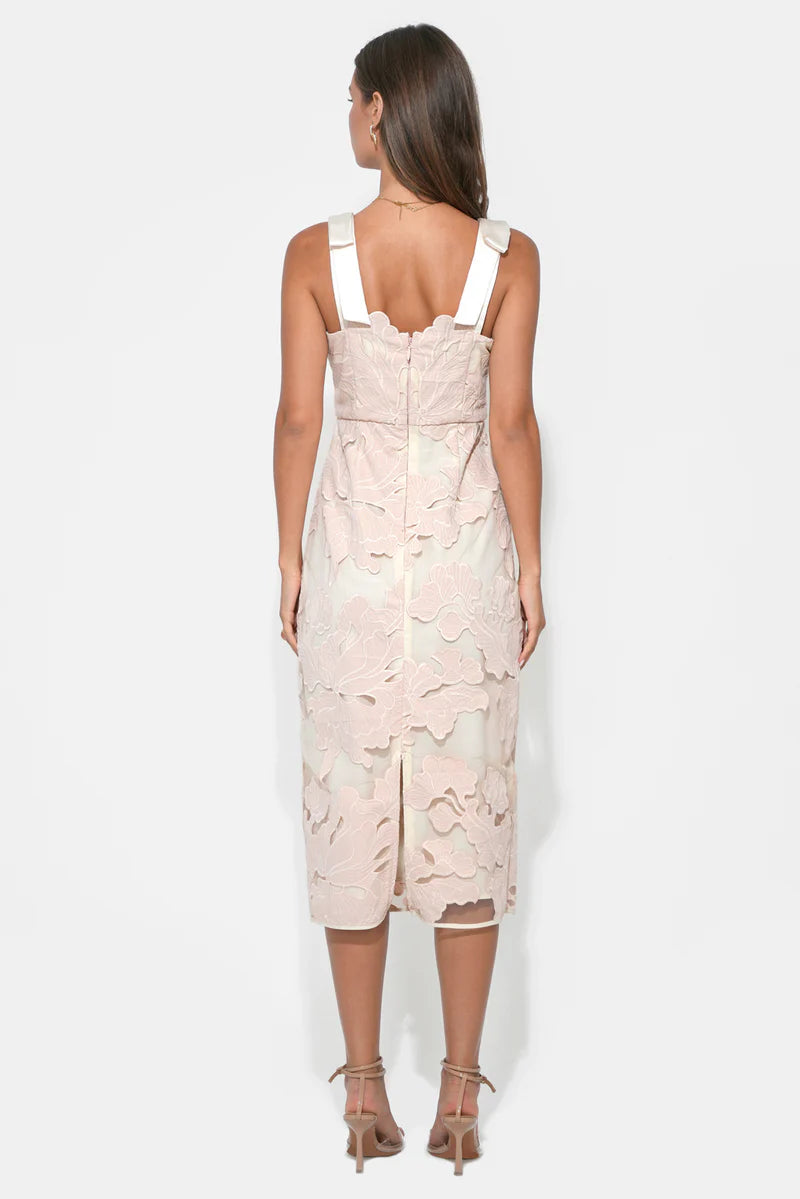 Adelyn Rae Gabriella Bow Strap Midi Dress blush cream 