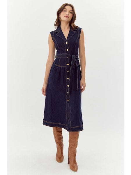 adelyn rae gloria belted denim skirt midi dress-front