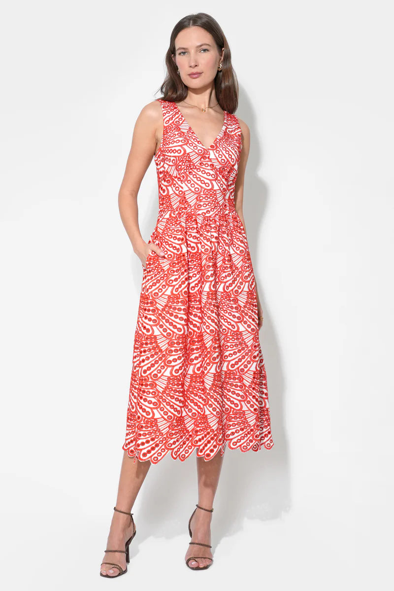 Adelyn Rae Joanna Corset Embroidery Midi Dress white red