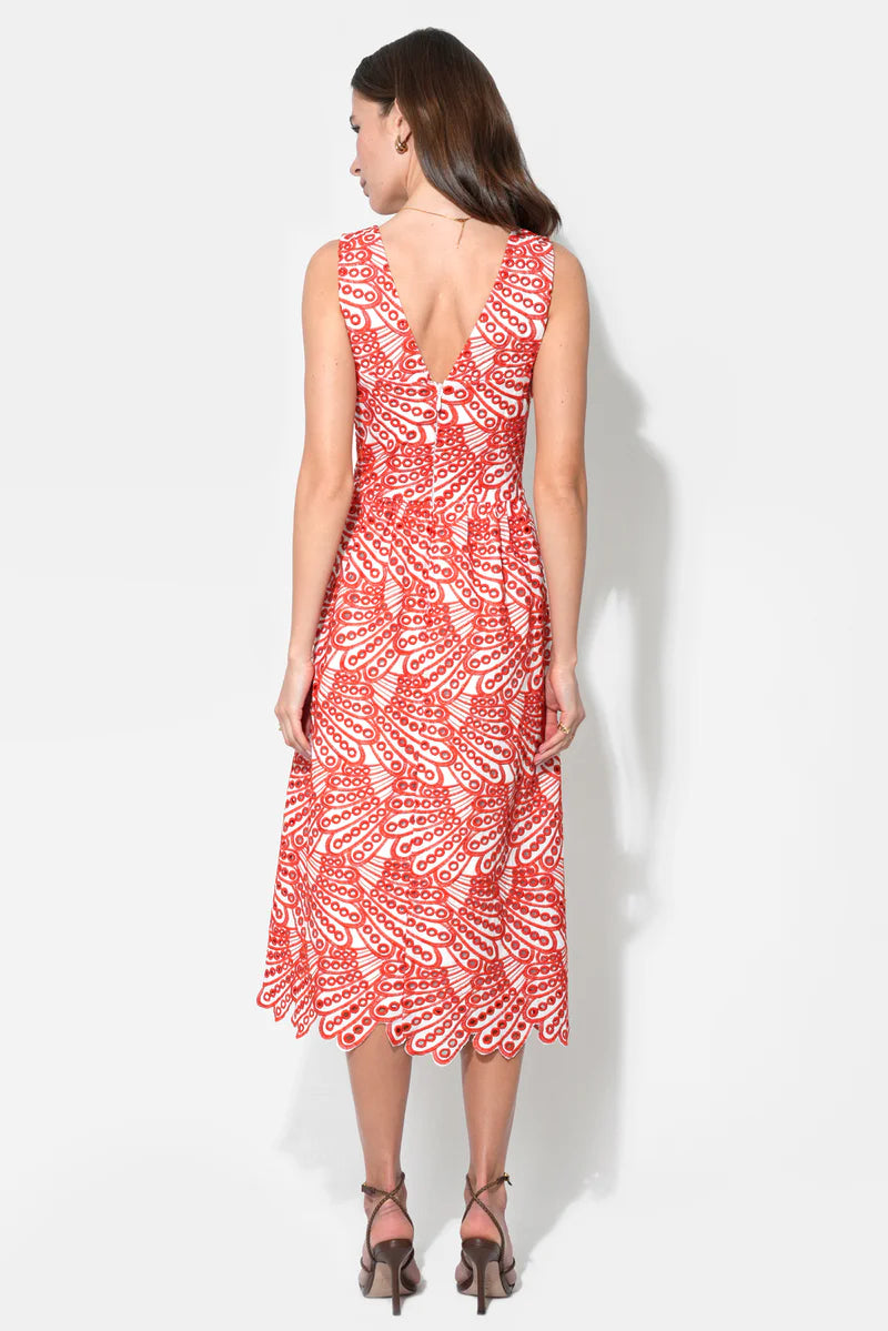 Adelyn Rae Joanna Corset Embroidery Midi Dress white red