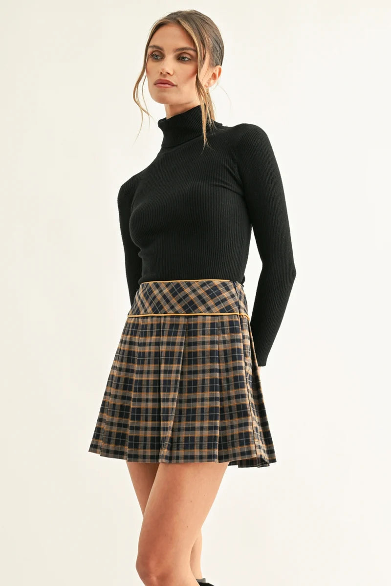 Adelyn Rae Jona Contrast Pipe Pleat Midi Skirt navy mustard