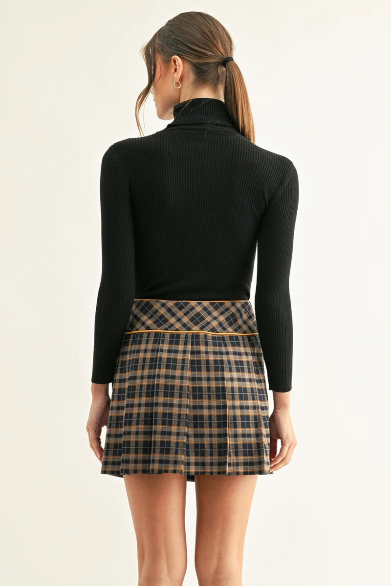 Adelyn Rae Jona Contrast Pipe Pleat Midi Skirt navy mustard