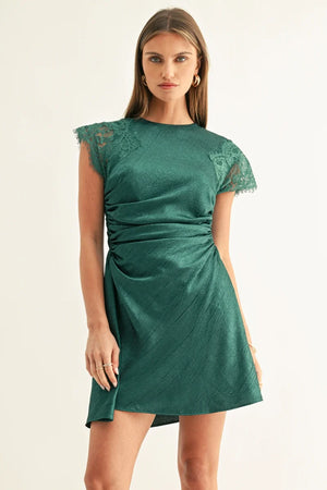 Adelyn Rae Jordyn Asymmetric Hem Rushed Mini Dress dark teal 