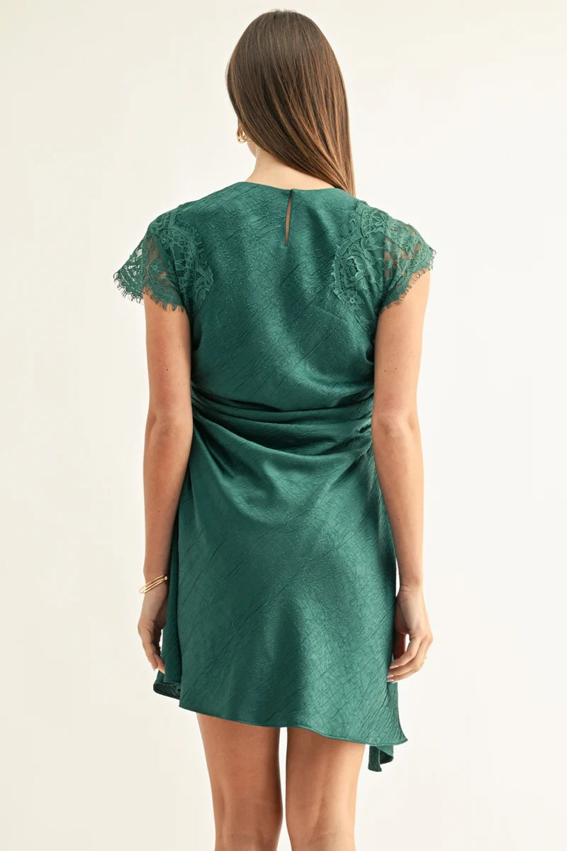 Adelyn Rae Jordyn Asymmetric Hem Rushed Mini Dress dark teal 