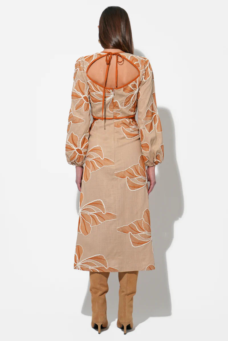 Adelyn Rae Joy Embroidered Maxi Dress With Side Cut Out in natural 