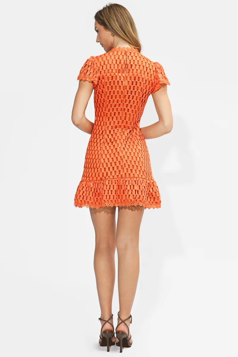 Adelyn Rae Kayla Flutter Sleeves Lace Mini Dress orange