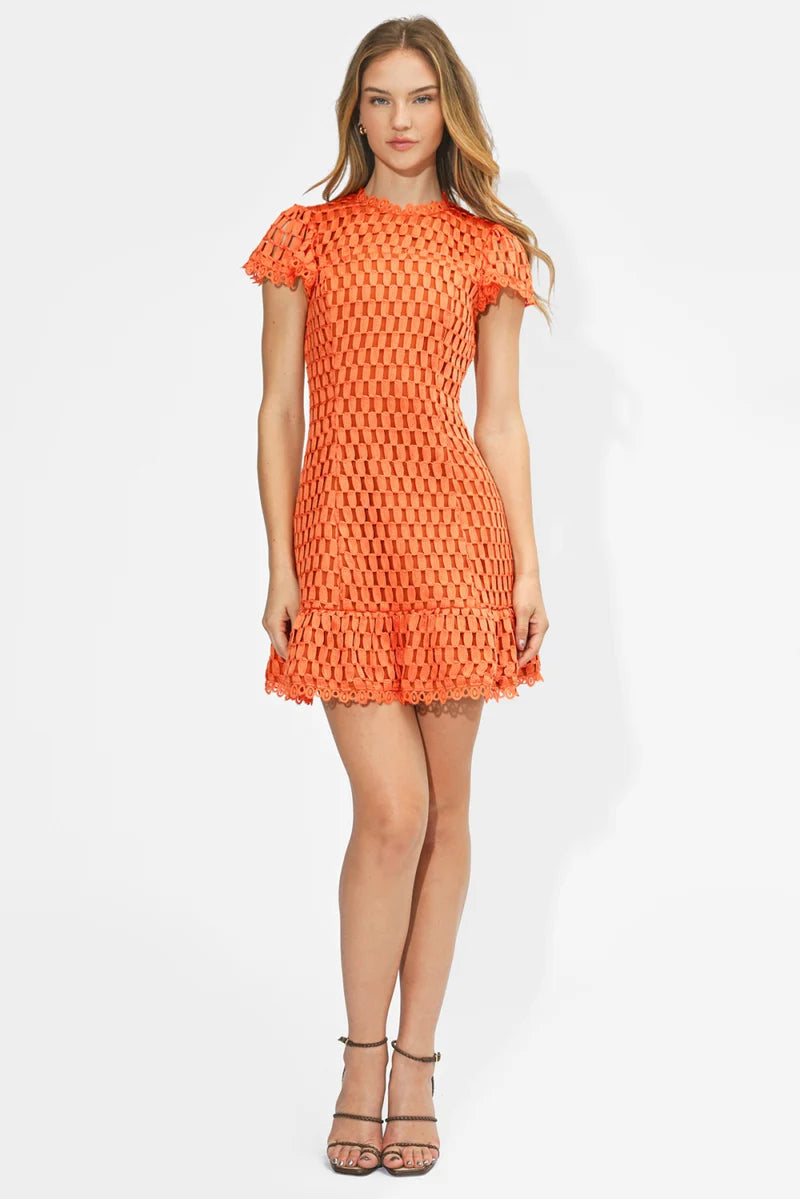 Adelyn Rae Kayla Flutter Sleeves Lace Mini Dress orange