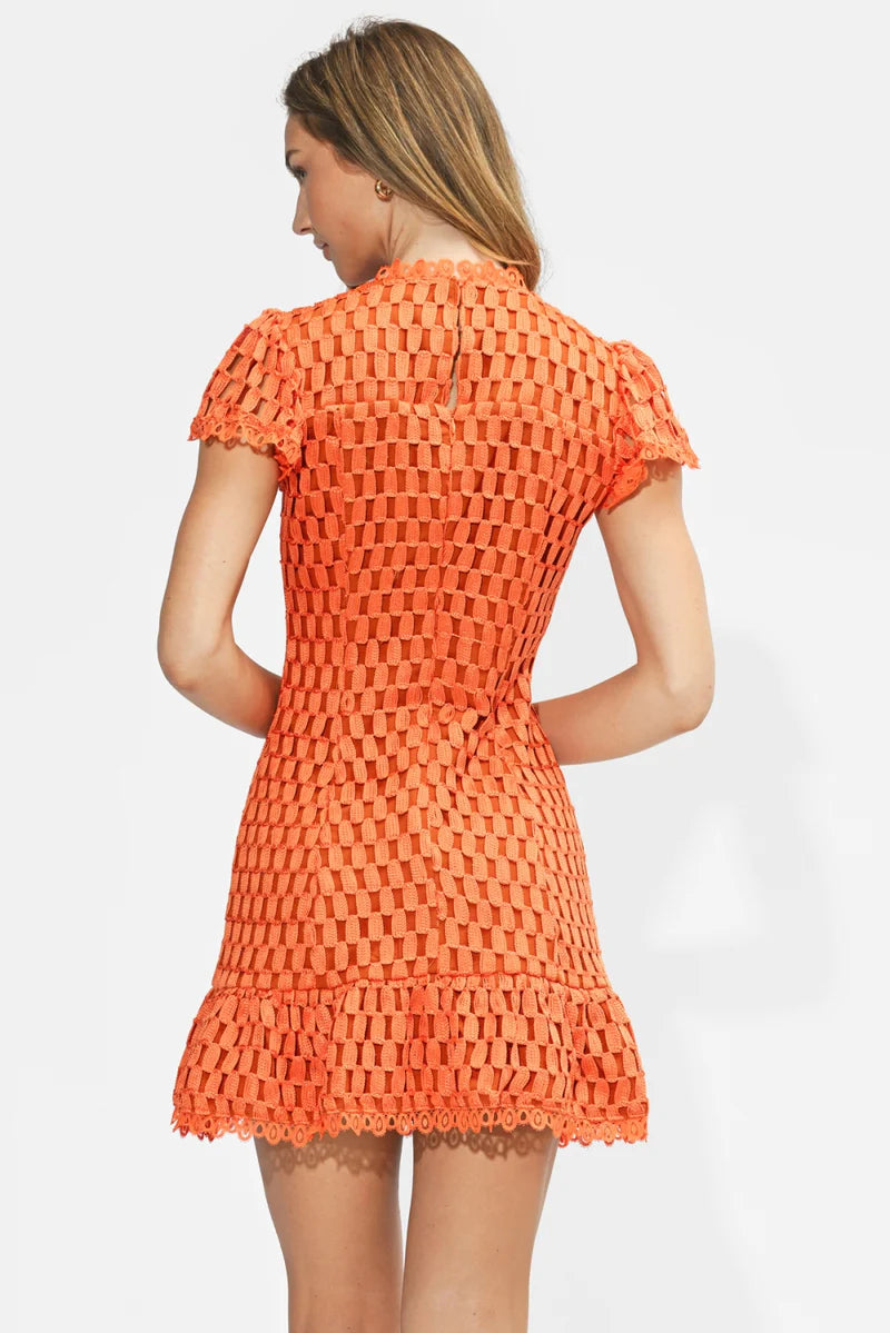 Adelyn Rae Kayla Flutter Sleeves Lace Mini Dress orange