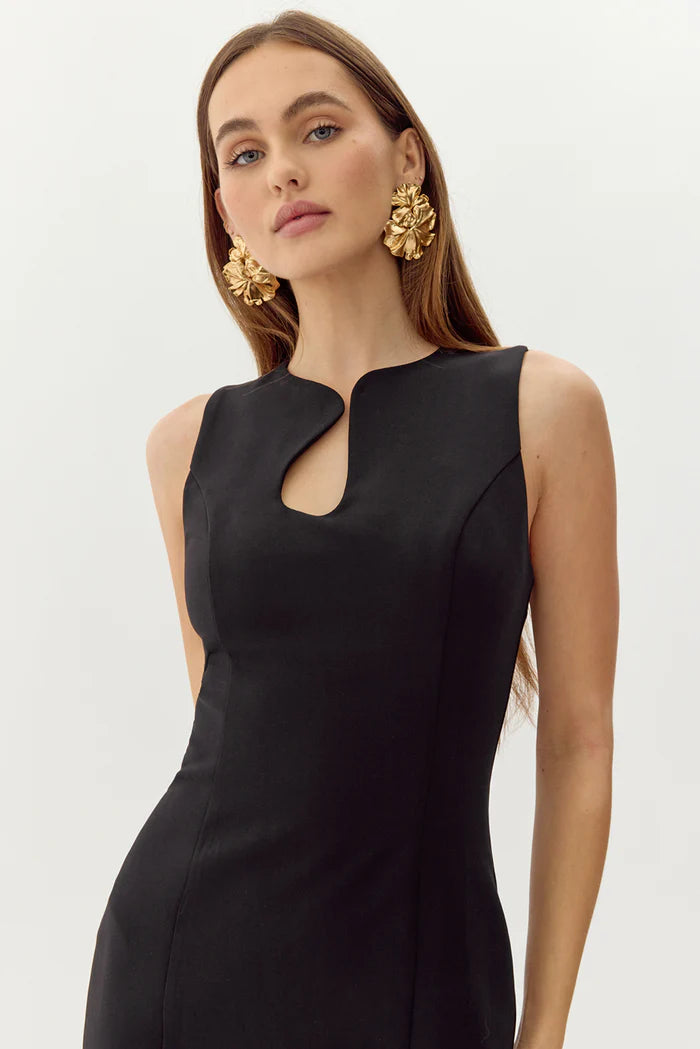 adelyn rae kayla wave cut sheath dress in radiant black-front detail